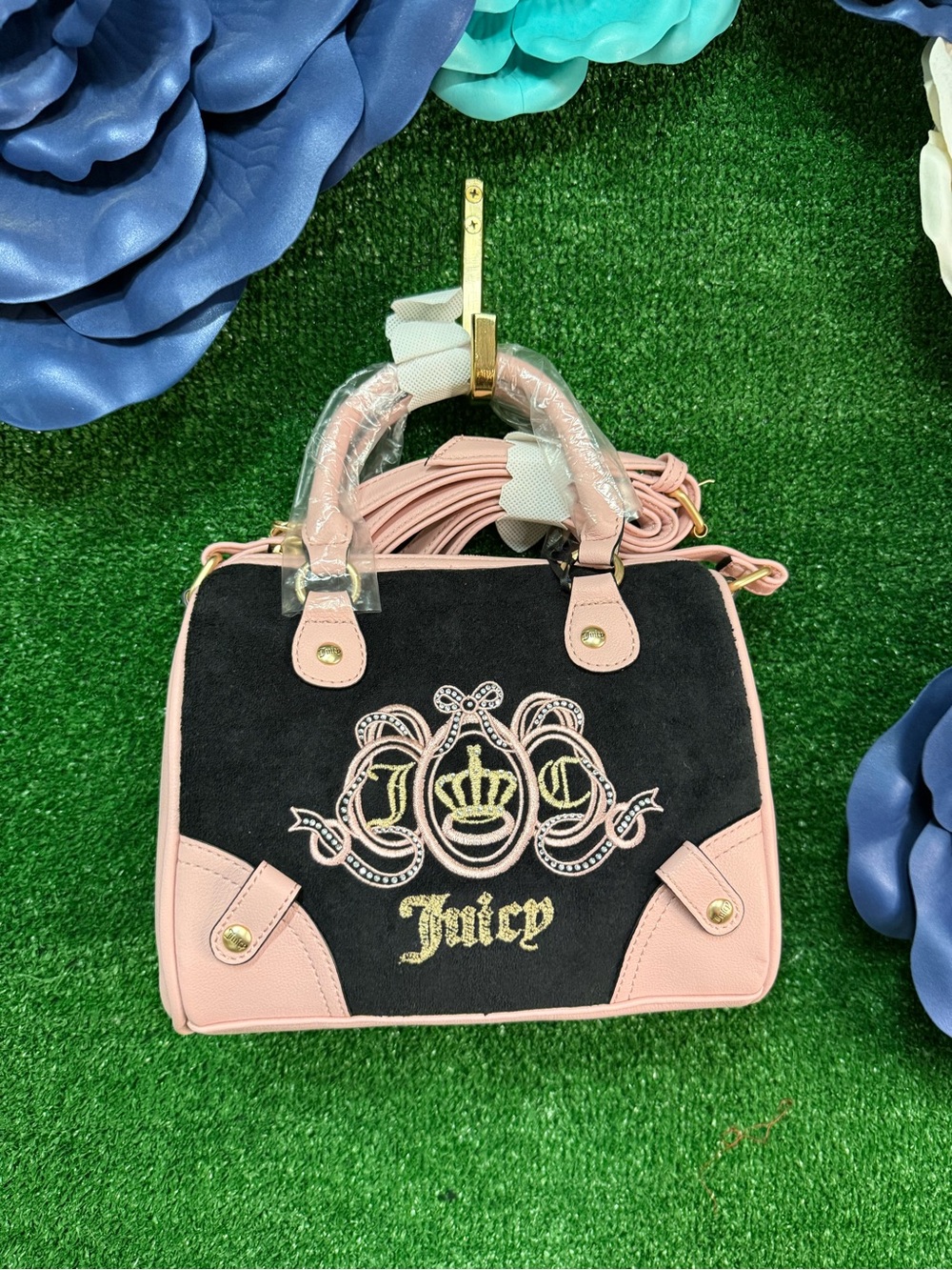 Juicy Couture Black and Pink Satchel Crossbody Top Handle purse NWT